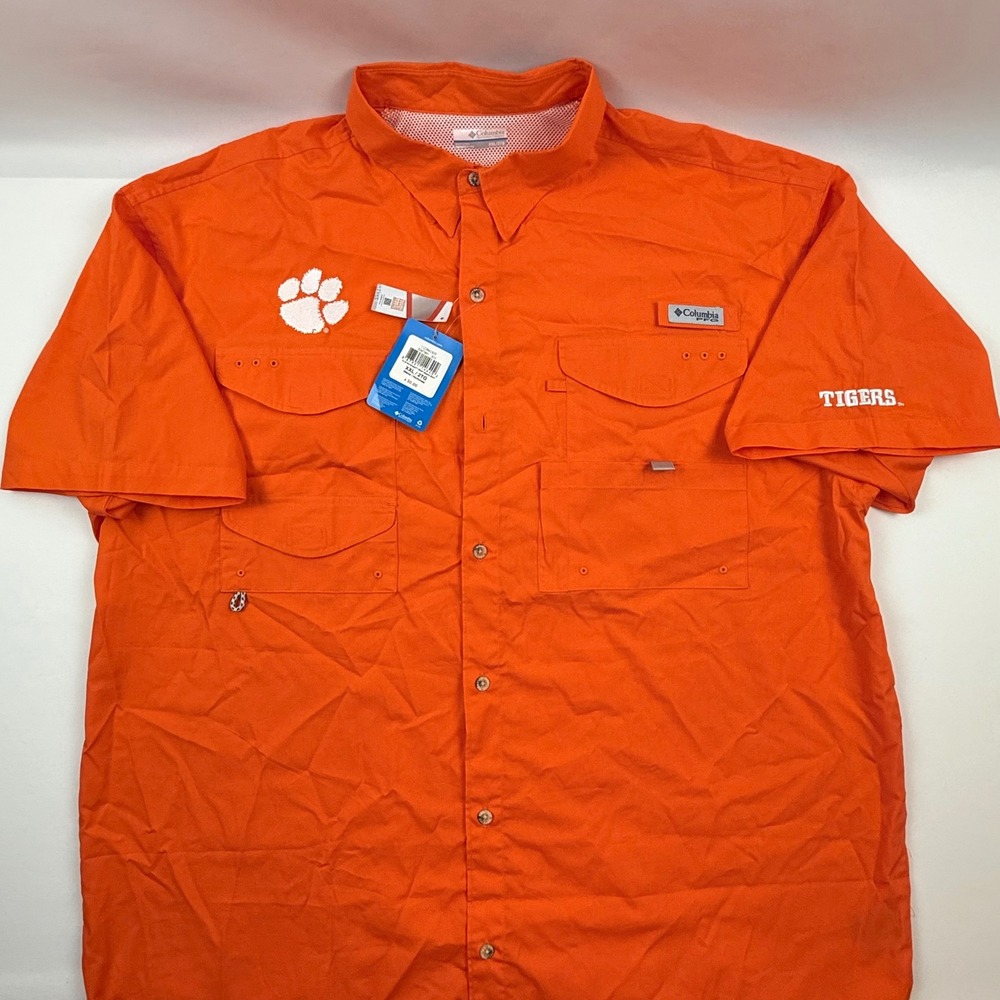 NEW Columbia PFG Clemson Tigers Bonehead Fishing Shirt Orange Mens XXL